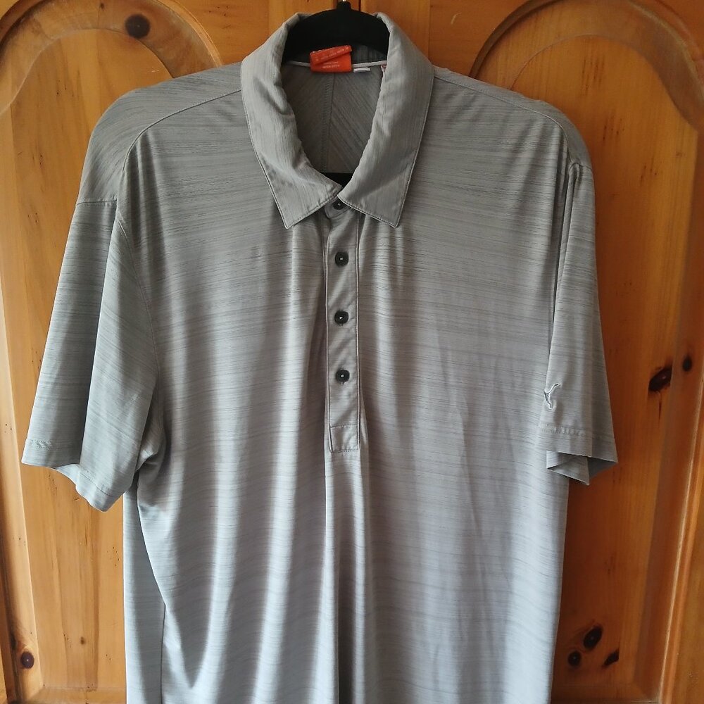 Puma Polo Shirt Men's Medium Gray Short Sleeve Golf Lifestyle Cool Cell